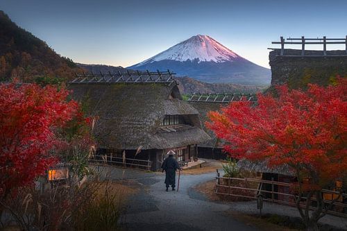 Monk met Mount Fuji van Albert Dros