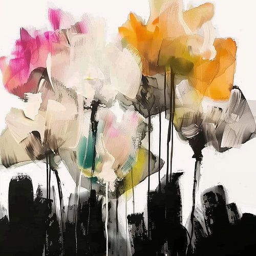 Présentoir floral abstrait avec base contrastée