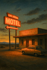Las Vegas Motel am Straßenrand: Neonschild in der Abenddämmerung