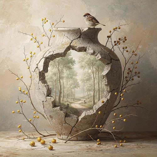 Au début du sentier – nature morte champêtre avec vase et bouquet