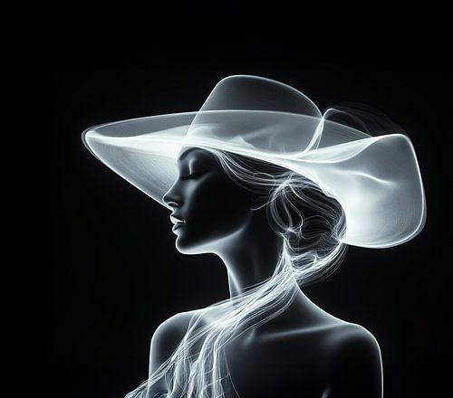 bust portrait of a lady with long hair blowing in the wind