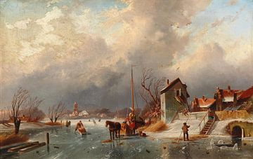 Elias van Bommel, Landschaft mit Kanal im Winter