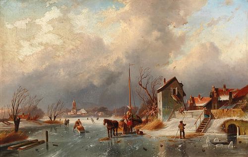 Elias van Bommel, paysage avec canal en hiver