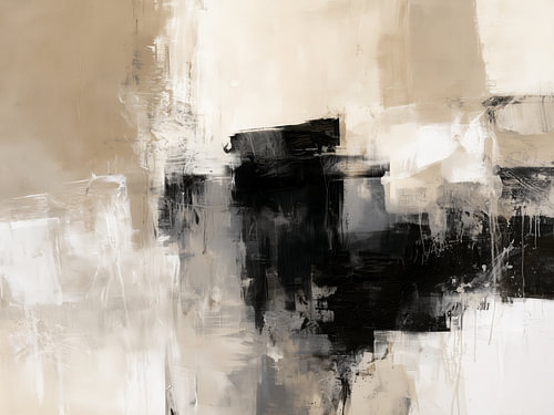 Abstrakte minimalistische Malerei in Beige, Schwarz und Braun