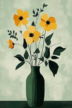 Oranje Bloemen in Groen no.5 van Studio BB