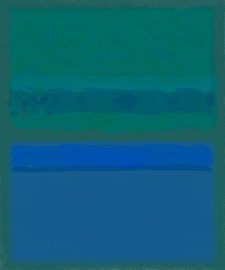 Abstract schilderij met blauwe en groene kleurvlakken van Rietje Bulthuis