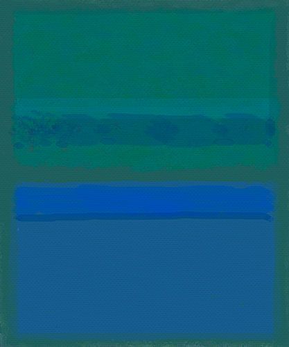 Abstrakte Malerei mit Blau und Grün von Rietje Bulthuis