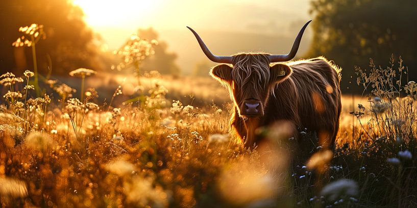 Golden Hours with the Scottish Highlander by Vlindertuin-Art