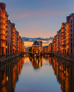 Sonnenuntergang in der Speicherstadt, Hamburg