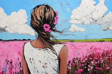 Roze Bloemenveld | Whispers in the Windy Bloom van Abstract Schilderij