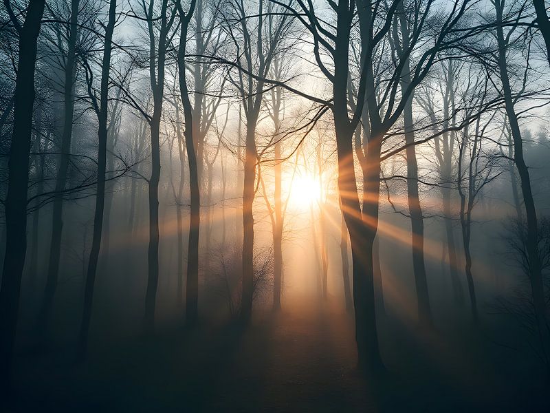 Sunrise in the misty forest by ButterflyPix