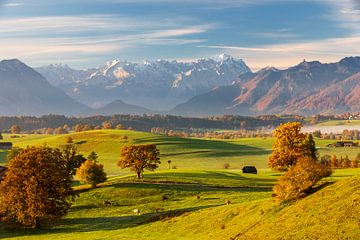 Herbst über Murnauer Moos mit Blick auf Zugspitze von Dieter Meyrl