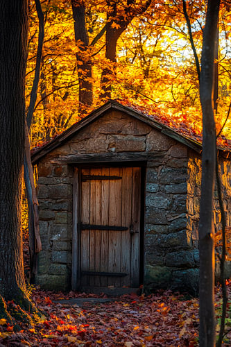Herbstliche Hütte im Wald