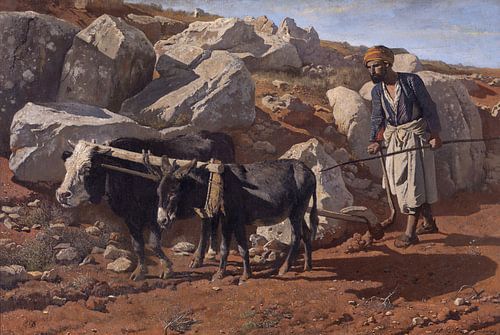 Ploegos en ezel met fellah, Charles Verlat, 1876