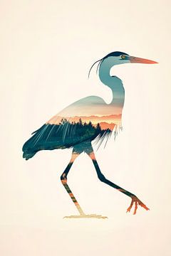 Kraanvogel bij zonsondergang van Poster Art Shop