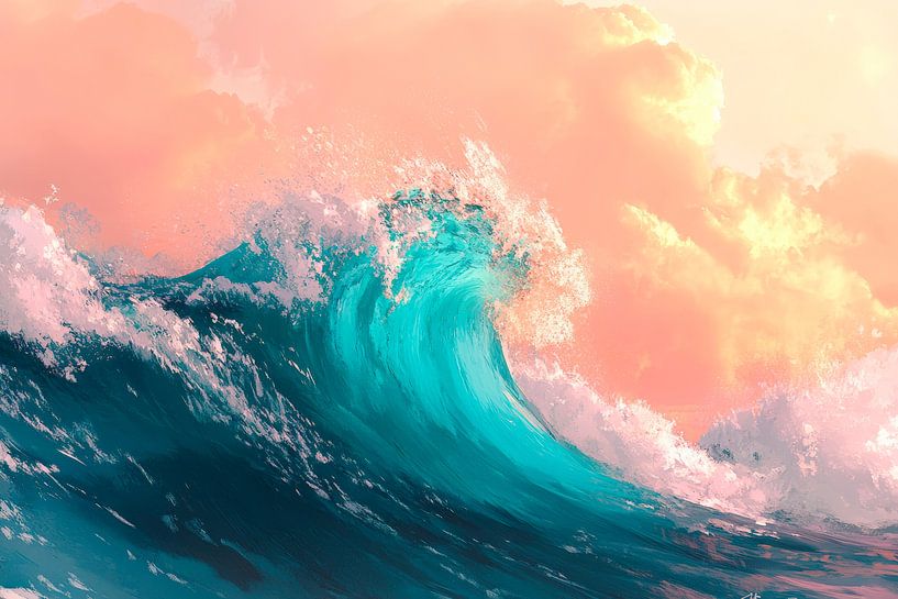 Vague géante dans un doux jeu de lumière par Poster Art Shop