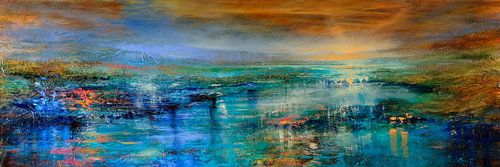 Hier en nu - zonsondergang over het rivierlandschap van Annette Schmucker