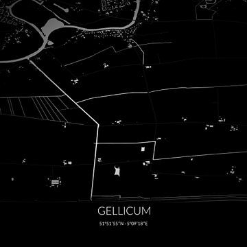 Schwarz-weiße Karte von Gellicum, Gelderland. von Rezona