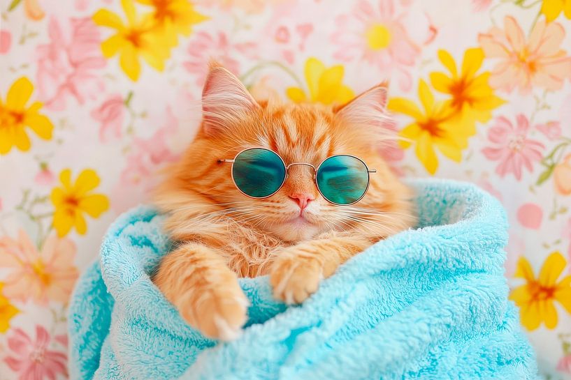 Cat portrait with sunglasses and blanket by Poster Art Shop
