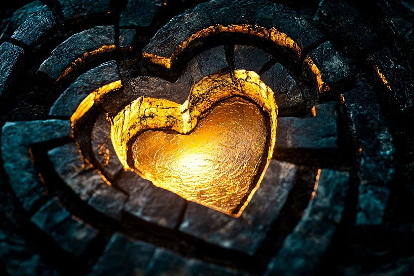 Goud hart in stenen labyrint van Art & Soul Creations