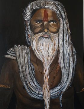 Indiaanse man met grijze dreadlocks - door Simone Kuijpers van Simone Kuijpers