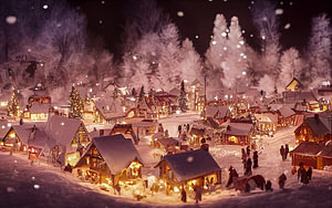 Kleines Weihnachtsdorf im Winterkleid Illustration