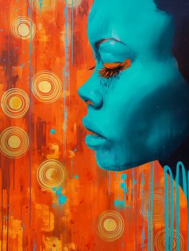 Vuur & ijs - Complementaire kleurencompositie in street art-stijl van MArt