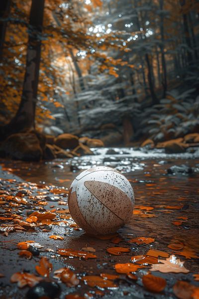 Verwitterte Kugel im Herbstwald von Art & Soul Creations