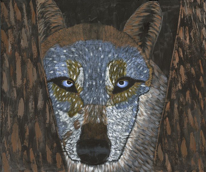 Wolf among trees by Nelleke Bruno