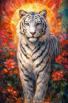 Gemälde eines weißen Tigers.