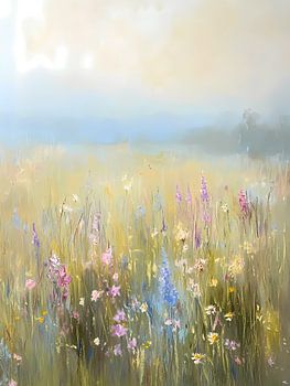 Impressionisme veld met wilde bloemen