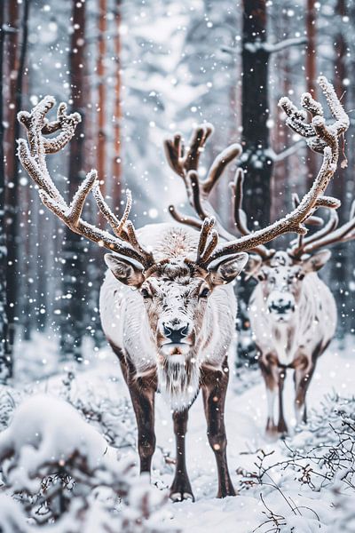 Two Reindeer in Snowy Forest by Imperial Art House