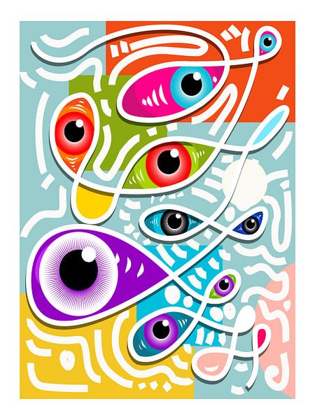 Surreal Cluster of Colorful Eyes by Kelly R Hayes