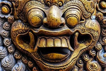 Statue Gods Face Hindu Golden on Bali Indonesia by Dieter Walther