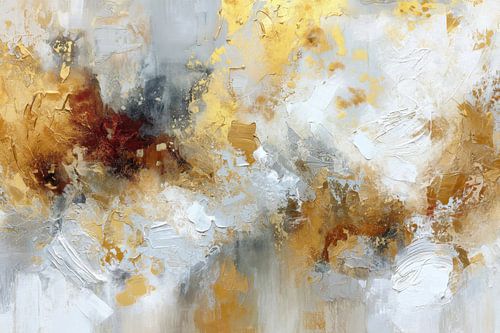 Expressief abstract schilderij luxe interieur - Goud en wit