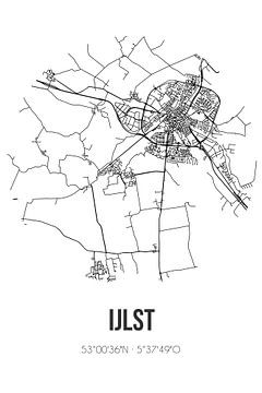 IJlst (Fryslan) | Landkaart | Zwart-wit van Rezona