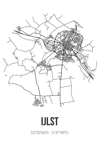 IJlst (Fryslan) | Map | Black and white by Prints of Place