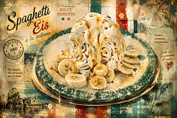 Spaghetti-Eis Wandbild im Vintage Italien Design
