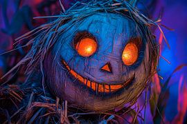 Griezelig pompoenfiguur met gloeiende ogen van Poster Art Shop