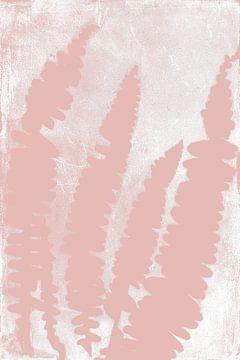 Roze varens in retrostijl. Moderne botanische kunst in pastel roze en wit. van Dina Dankers
