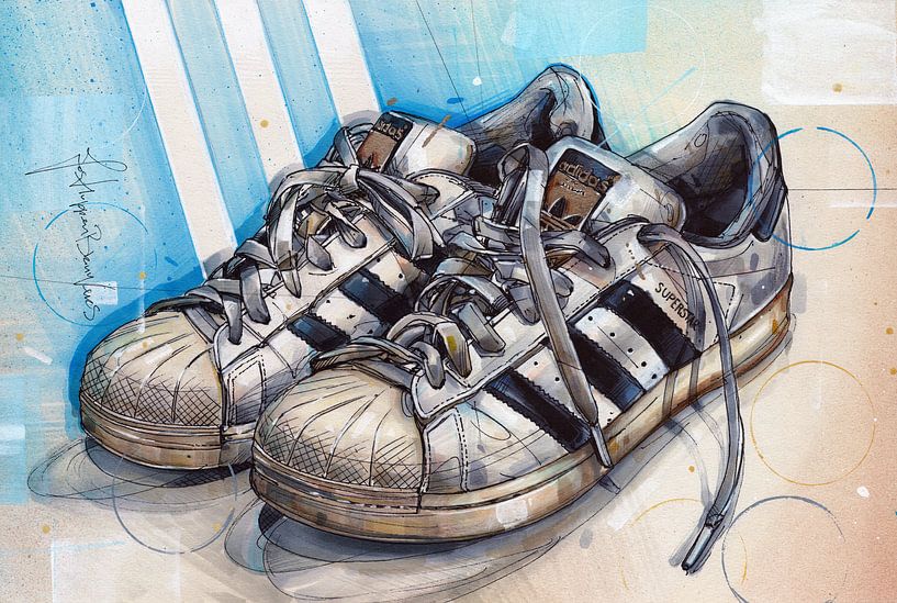 Rijp Fitness Volgen Adidas 'superstar' schilderij van Jos Hoppenbrouwers op canvas, behang en  meer