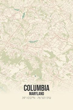 Vintage landkaart van Columbia (Maryland), USA. van MijnStadsPoster
