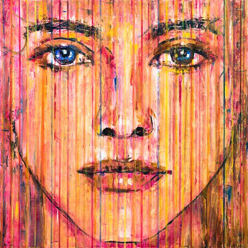 SHE | Schilderij portret vrouw met strepen