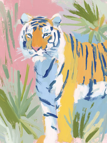 Bunter Tiger im Dschungel – Kräftiges modernes Tierbild