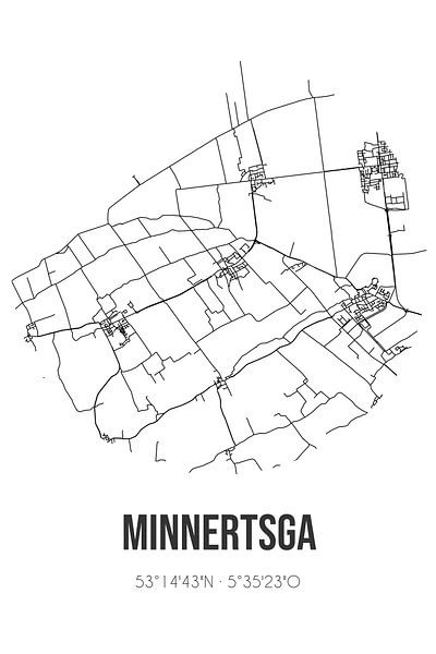 Minnertsga (Fryslan) | Map | Black and White by Prints of Place