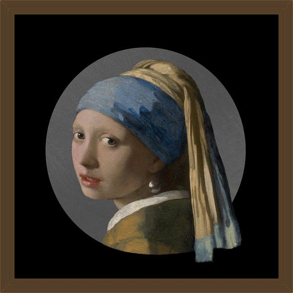 Mädchen mit Perlenohrring - Goldrahmen von Digital Art Studio