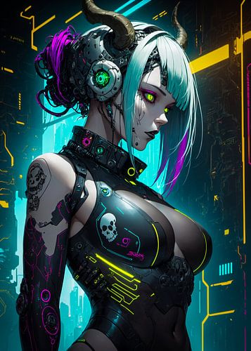 Cyborg Anime Mädchen Cyberpunk Stil