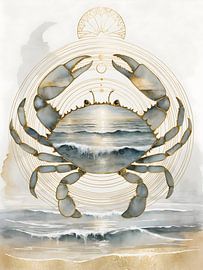 Celestial Waves of Karkinos – Guardian of the Moonlit Sea van Manuela Dekkers