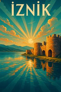 İznik Art Deco Poster - Eleganz des Sonnenuntergangs am See