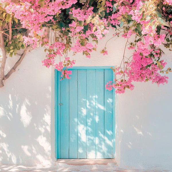Porte bleue Fleurissement par Poster Art Shop